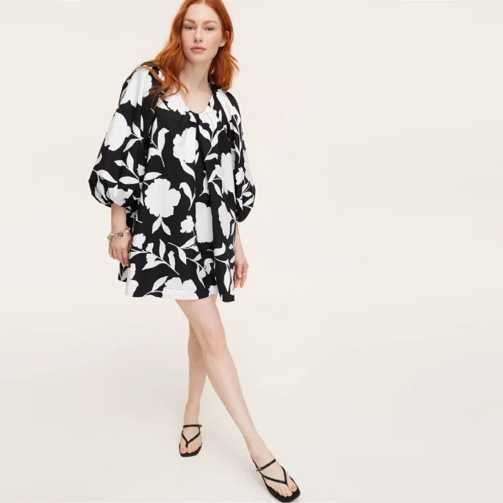 Sz M - kate spade new york Women's Classic Rose Poplin Long-Sleeve Mini Dress